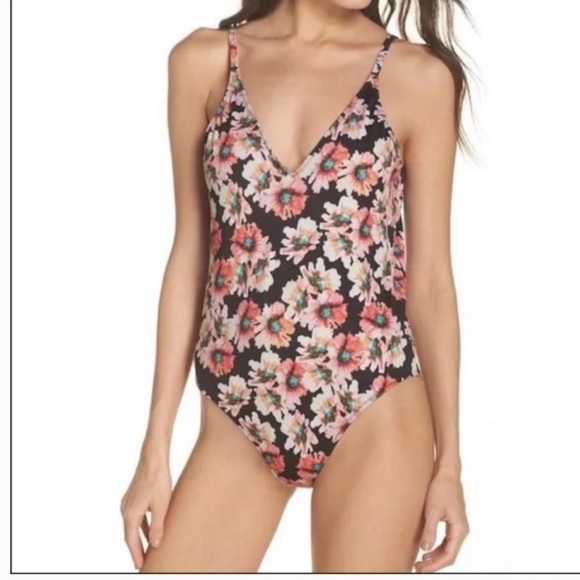 Leith Floral One Piece Open Back Swimsuit Size Medium New - Picture 1 of 11